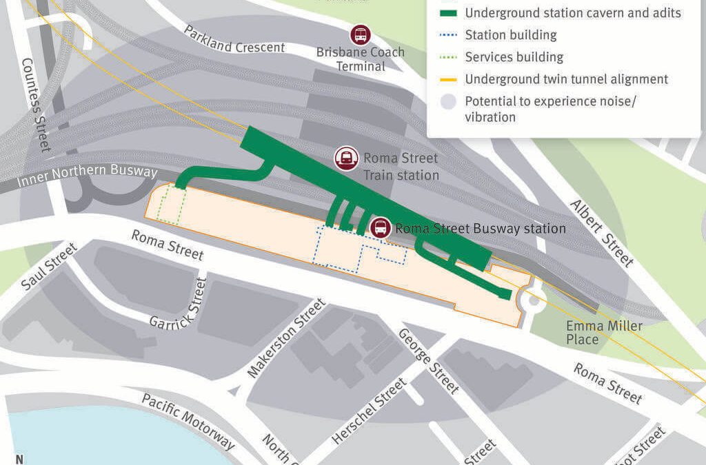 Cross River Rail Underground controlled blasting at Roma Street map