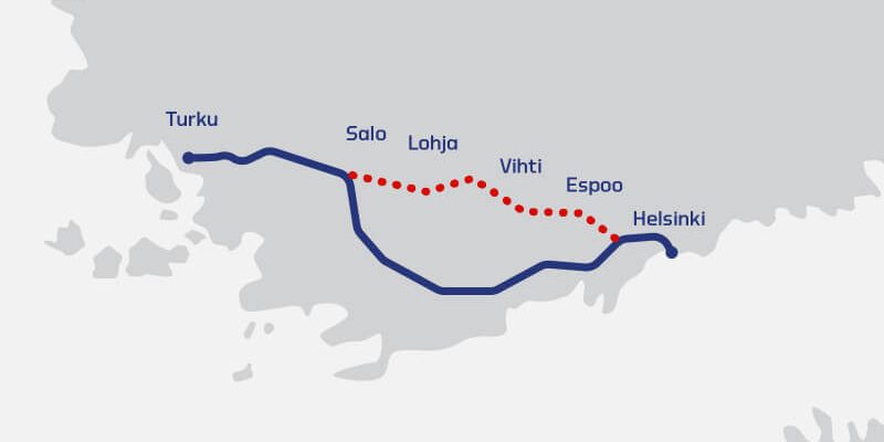 Espoo-Salo straight line Route Map