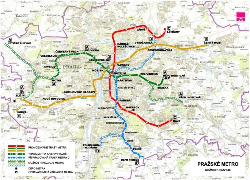 Prague Metro Lines Map