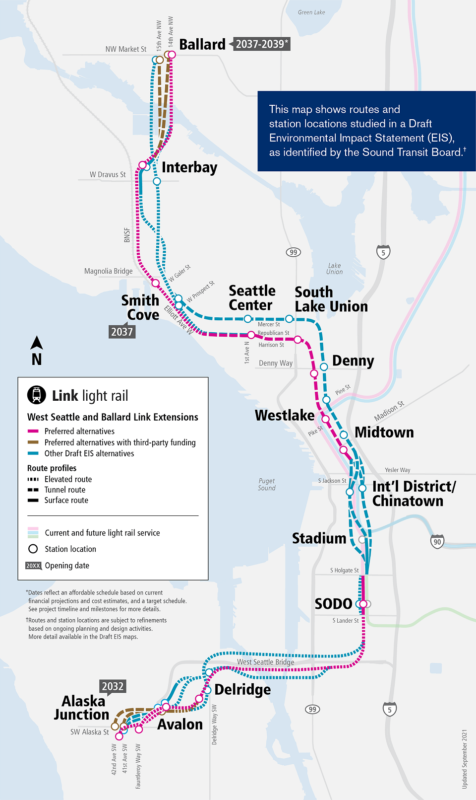 West Seattle Link and Ballard link Extensions Map