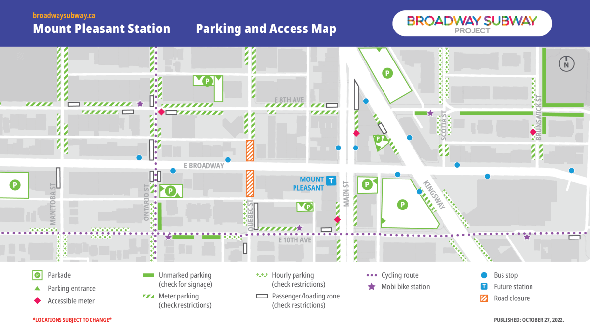 Broadway Subway Mount Pleasant Station Parking and Access Map