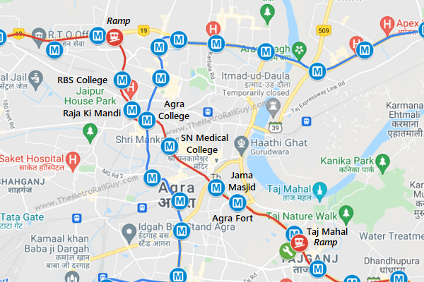 Agra Metro Line 1 Underground Route Map