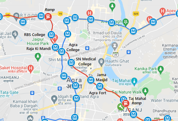 Agra Metro Line 1 Underground Route Map