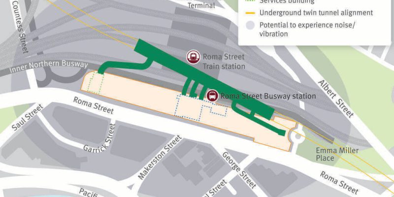 Cross River Rail Underground controlled blasting at Roma Street map