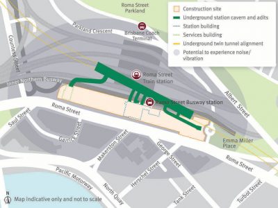 Cross River Rail Underground controlled blasting at Roma Street map