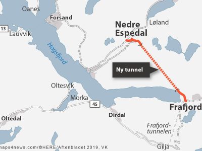 Frafjord Tunnel Map, Norway, Rogaland