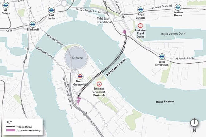 Silvertown Tunnel alignment map