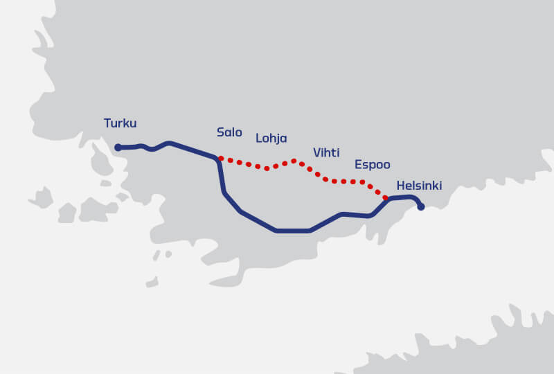 Espoo-Salo straight line Route Map