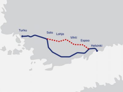 Espoo-Salo straight line Route Map