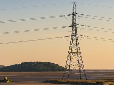 overhead electricity line and pylons in Snowdonia Landskape