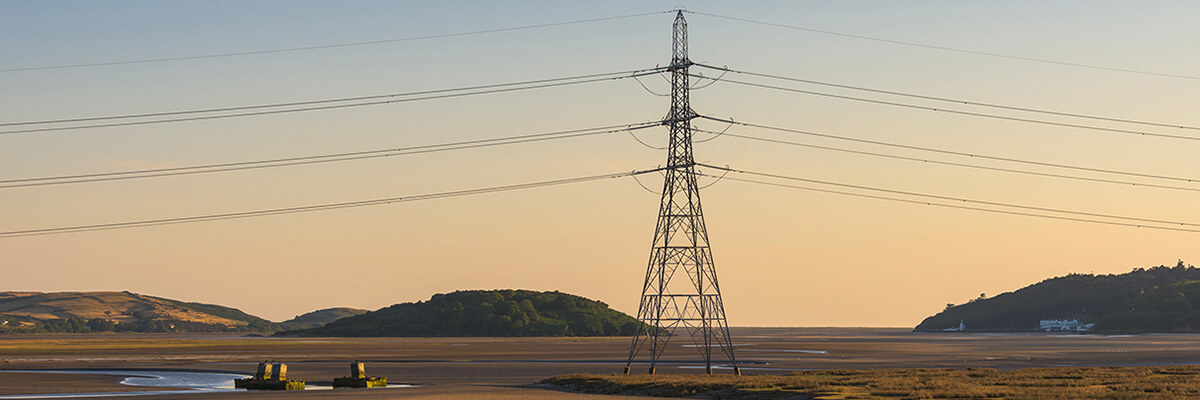 overhead electricity line and pylons in Snowdonia Landskape