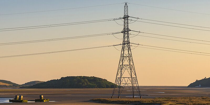 overhead electricity line and pylons in Snowdonia Landskape