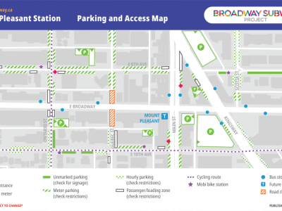 Broadway Subway Mount Pleasant Station Parking and Access Map