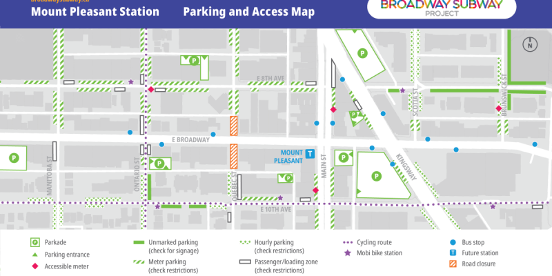 Broadway Subway Mount Pleasant Station Parking and Access Map