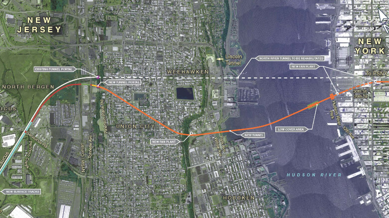 Hudson River Tunnel Route Map