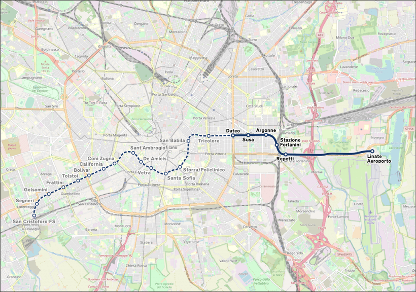 Milan Metro Line M4 Route