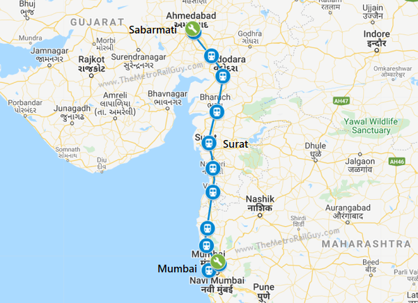 Mumbai Ahmedabad High Speed Rail Route