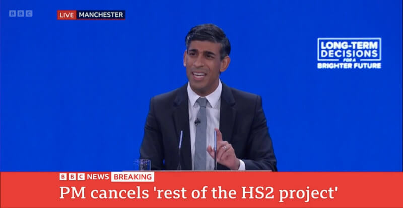BBC News Banner of Canceling rest of the HS2 Project