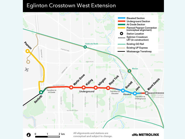 Eglinton Crosstown West Extension Route Map