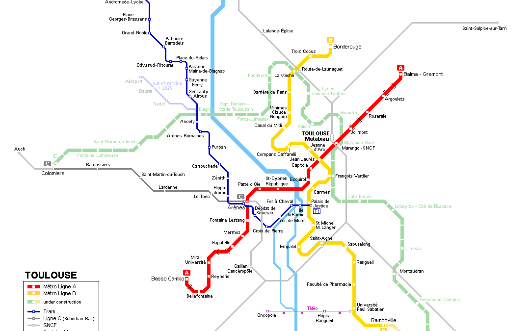 Toulouse Metro Lines Map